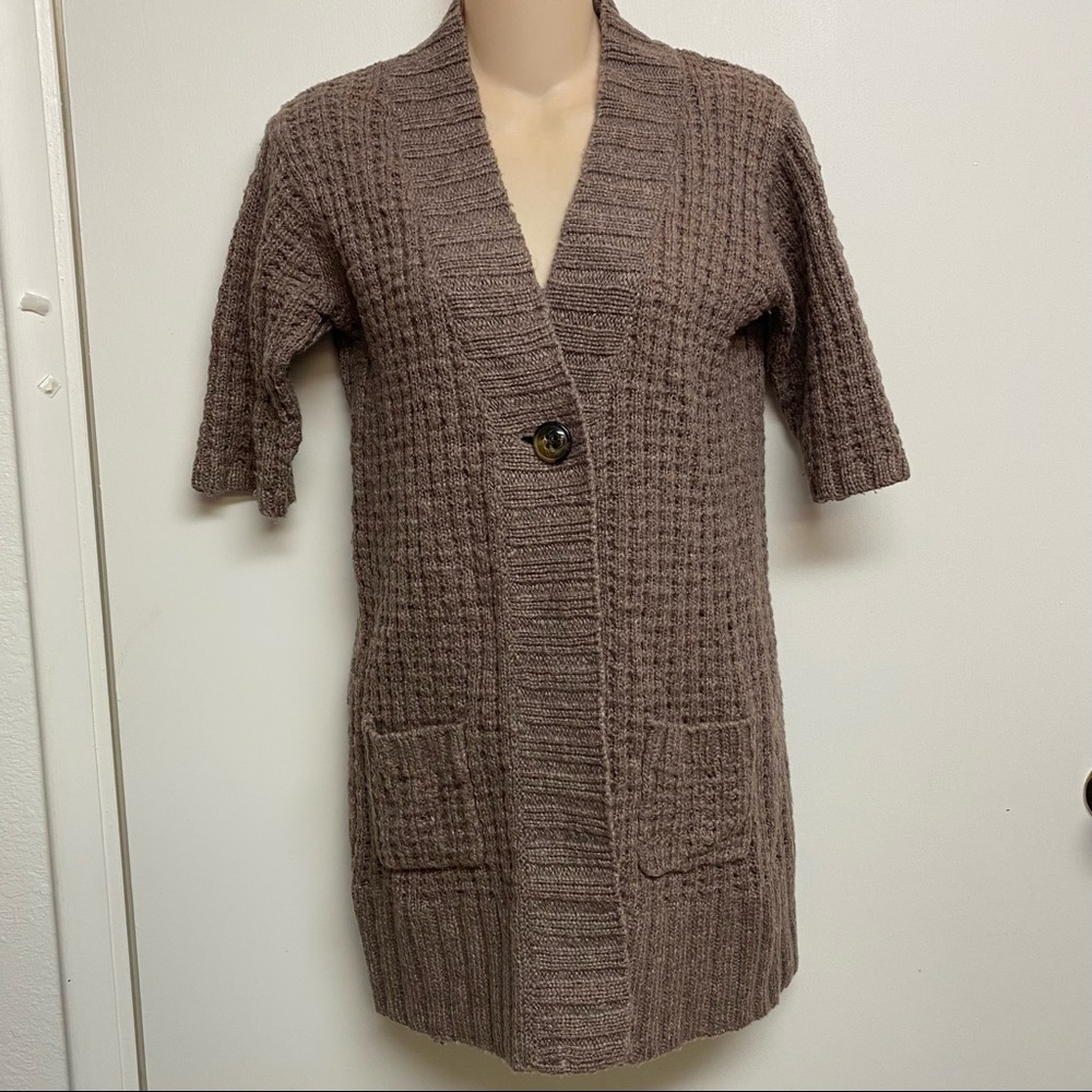 Old Navy womens brown short sleeve wool sweater long cardigan xs